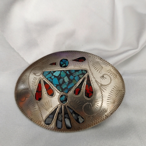 Vintage Phoenix turqs Coral mo-pearl silver buckle - Picture 4 of 7